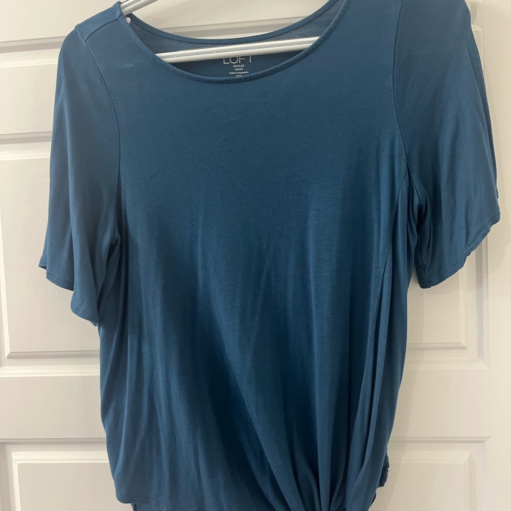 LOFT Blue Tie Front Relaxed Short Sleeve Tee